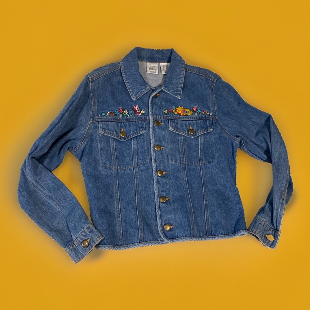 Vintage Disney Pooh Piglet Jean Jacket S Metal Logo POOH Buttons VGC